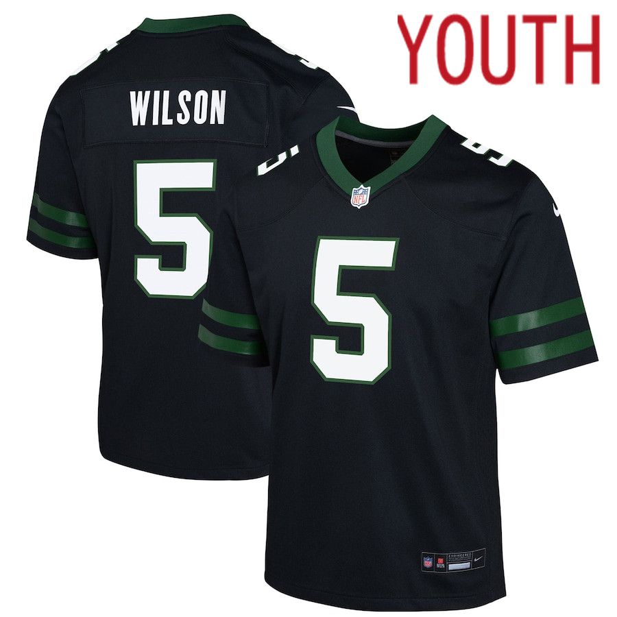 Youth New York Jets 5 Garrett Wilson Nike Legacy Black Alternate Game NFL Jersey